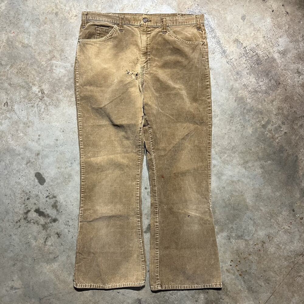 Vintage 70s Unbranded Tan Talon Flared Corduroy Pants 36x30